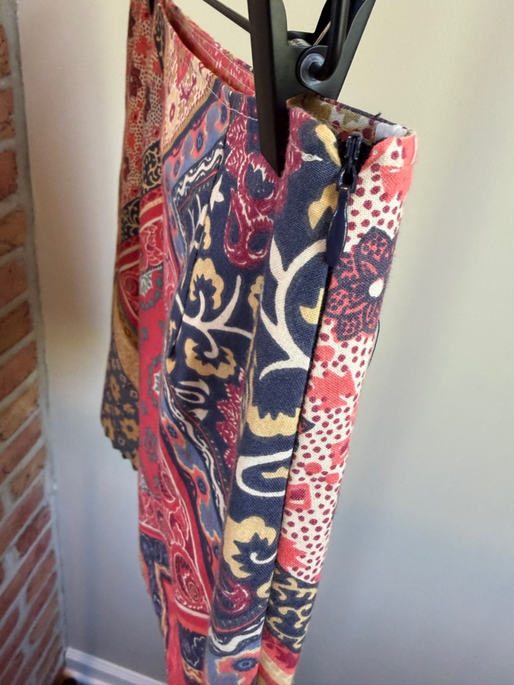 Boston Proper Women’s Red Patchwork Bandana Print Paisley Skirt with beaded hem - Picture 5 of 7